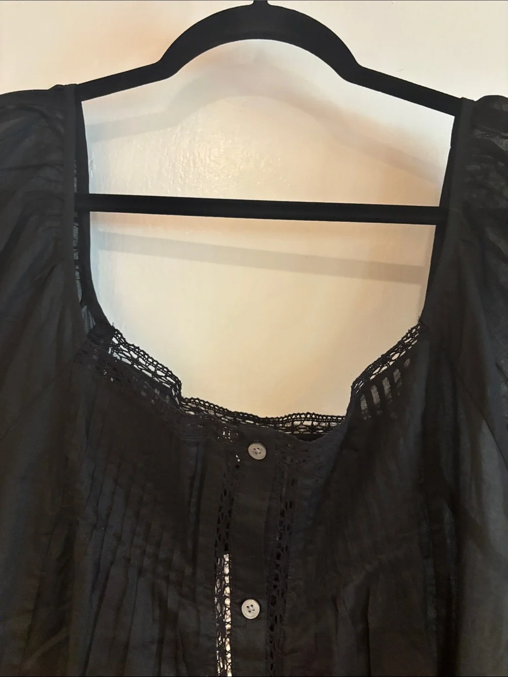 J. Crew Black Sheer Button-Front Blouse with Pintuck Detail
